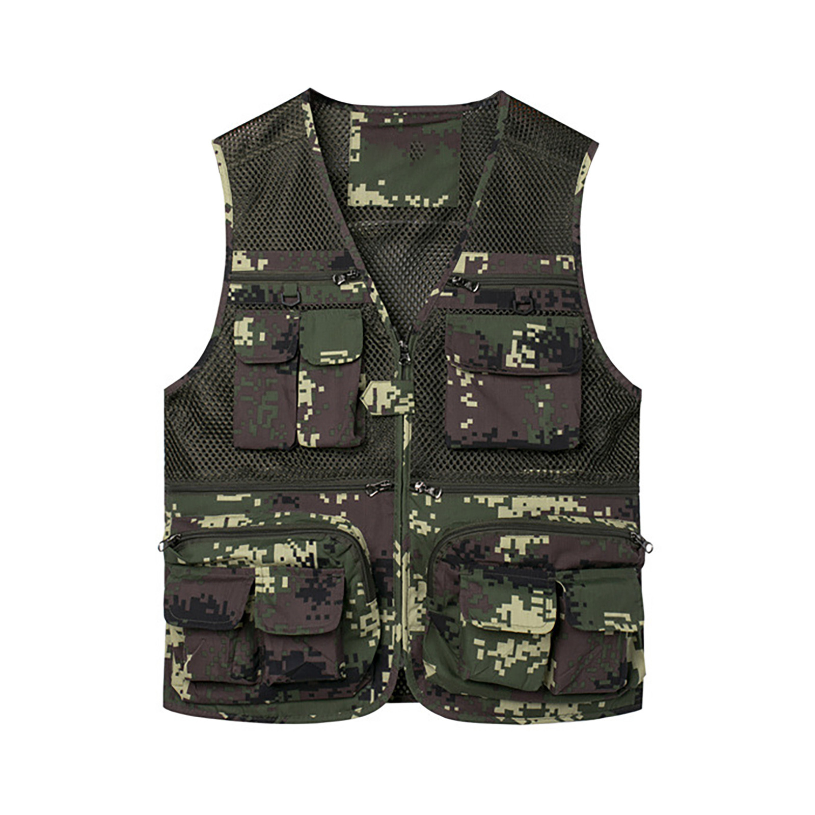 Men's Camouflage Cargo Vest V Neck Zipper Multi Pockets Sleeveless Breathable Jacket Fishing Hiking Travel Photo Outdoor Vest